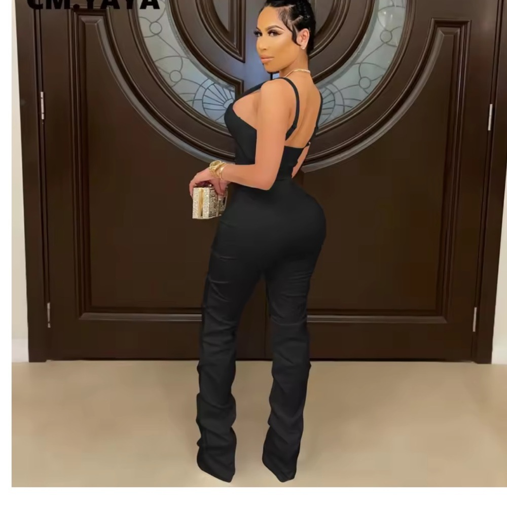 Street Sexy Women Outfit MeshCrop Top Stacked Ruched Pants Matching Two Piece L - Picture 3 of 5